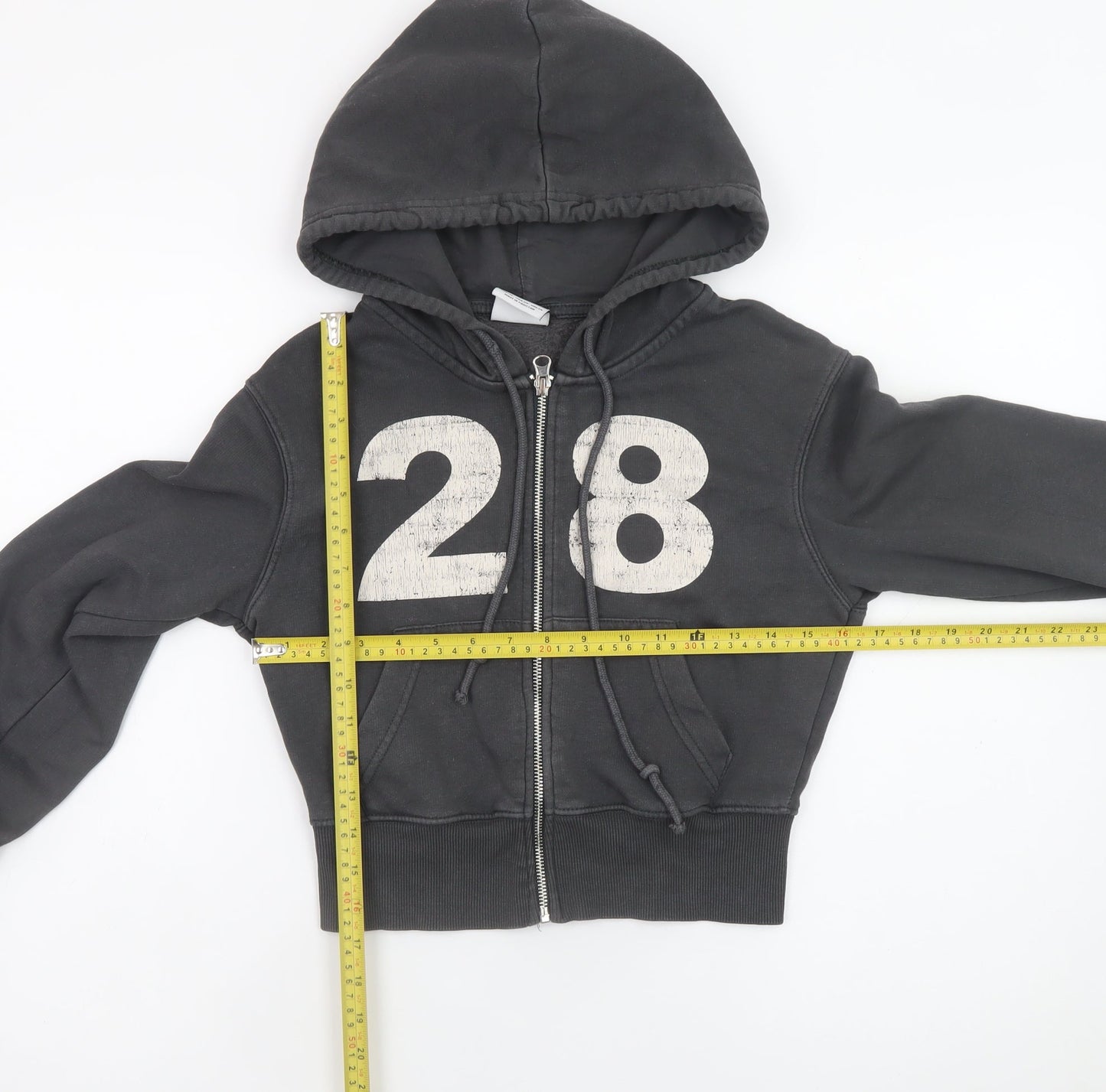 Bershka Womens Black XS Cropped Full Zip Hoodie Sweatshirt