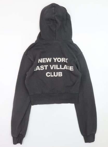 Bershka Womens Black XS Cropped Full Zip Hoodie Sweatshirt