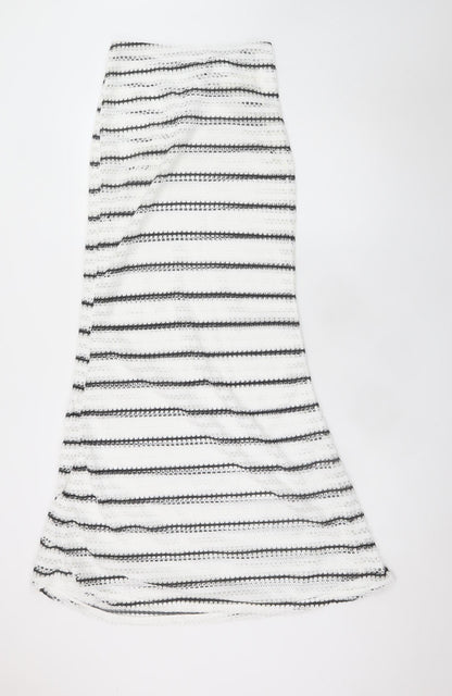 Missguided Womens White Striped A-Line Midi Cotton Skirt Size S