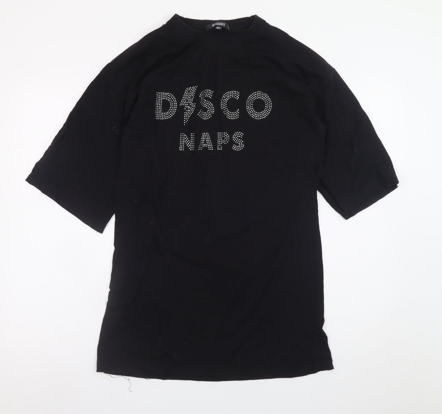 Missguided Women's Black Size 6 Rhinestone Disco Naps T-Shirt Dress