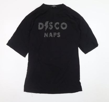 Missguided Women's Black Size 6 Rhinestone Disco Naps T-Shirt Dress