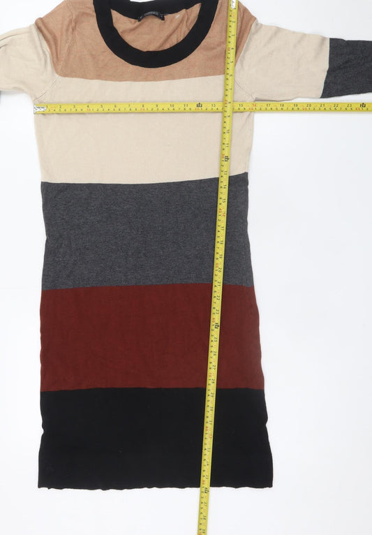 Dunnes Women’s Beige Black Grey Colourblock Knit Shift Dress Size 10