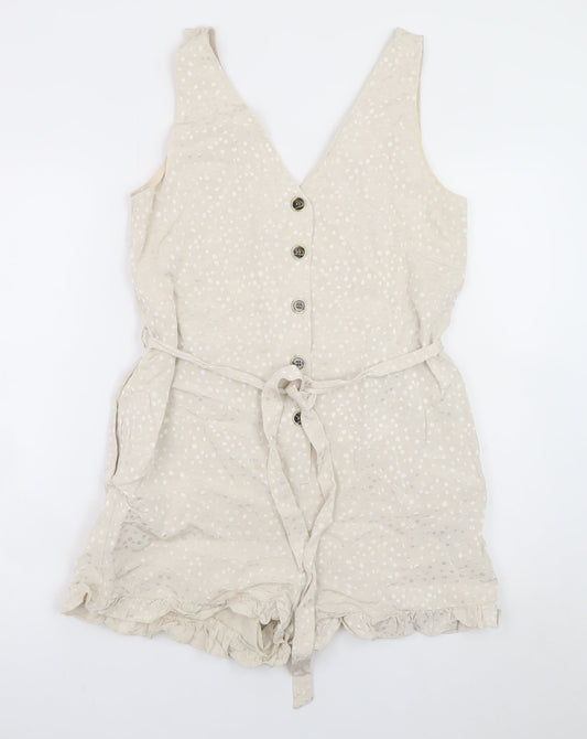 River Island Women’s Beige Polka Dot Sleeveless Playsuit Size 10