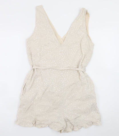 River Island Women’s Beige Polka Dot Sleeveless Playsuit Size 10