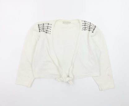 Michael M Women's White Studded Shoulder Tie-Front Cardigan M