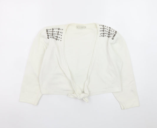 Michael M Women's White Studded Shoulder Tie-Front Cardigan M