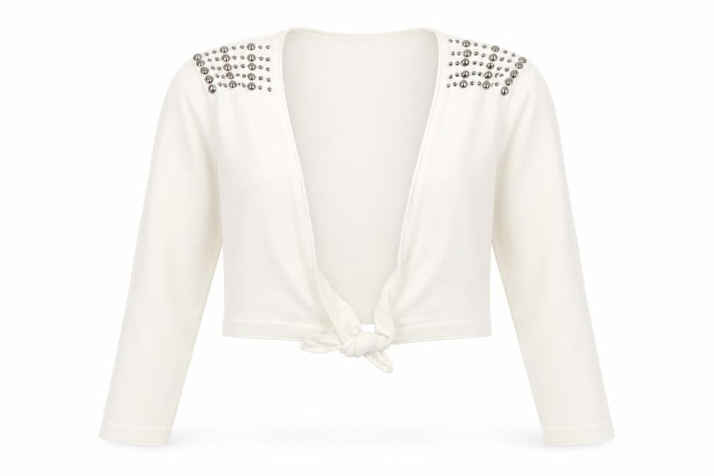 Michael M Women's White Studded Shoulder Tie-Front Cardigan M