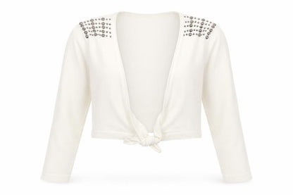 Michael M Women's White Studded Shoulder Tie-Front Cardigan M