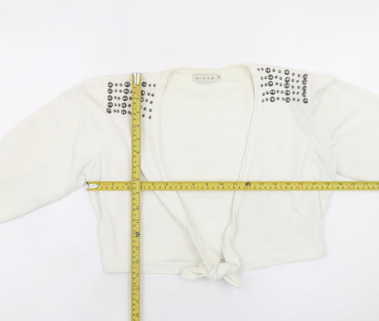 Michael M Women's White Studded Shoulder Tie-Front Cardigan M