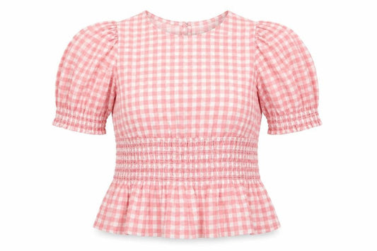 New Look Women Pink Checked Peplum Puff Sleeve Dress Size 10