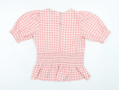New Look Women Pink Checked Peplum Puff Sleeve Dress Size 10