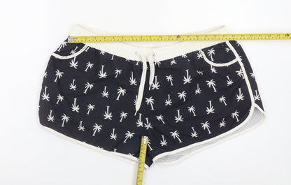 Ocean Club Women Navy Palm Print Swim Shorts L Polyester Drawstring