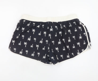 Ocean Club Women Navy Palm Print Swim Shorts L Polyester Drawstring
