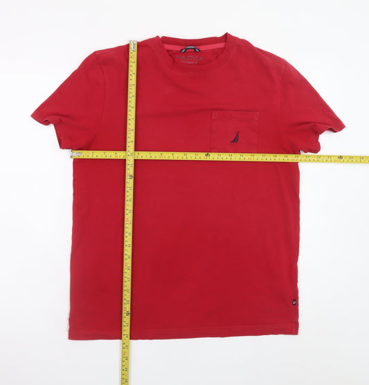 Nautica Men's Red Short Sleeve Cotton Stretch Pocket T-Shirt Size M