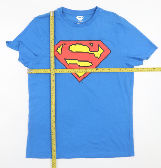 Superman Men's Blue Cotton Short Sleeve Crew Neck Graphic T-Shirt M