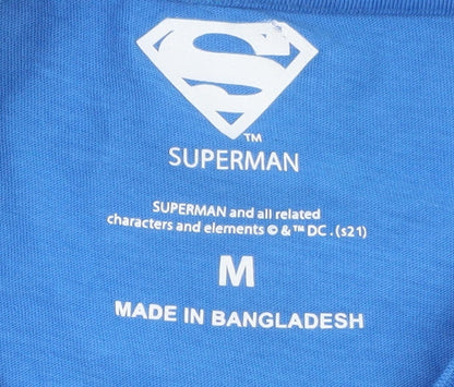 Superman Men's Blue Cotton Short Sleeve Crew Neck Graphic T-Shirt M