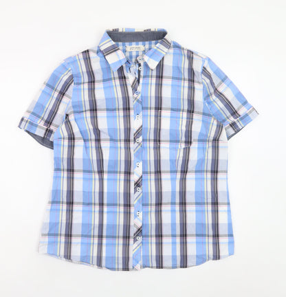Gerry Weber Edition Women's Blue Checked Short Sleeve Shirt Size 16