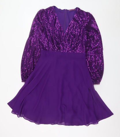 Kate & Pippa Women's Purple Sequin Fit & Flare Short Dress Size S