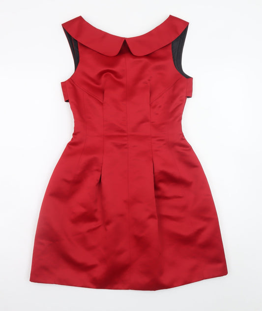 Zara Women Red Fit & Flare Knee Length Satin Dress Size 8