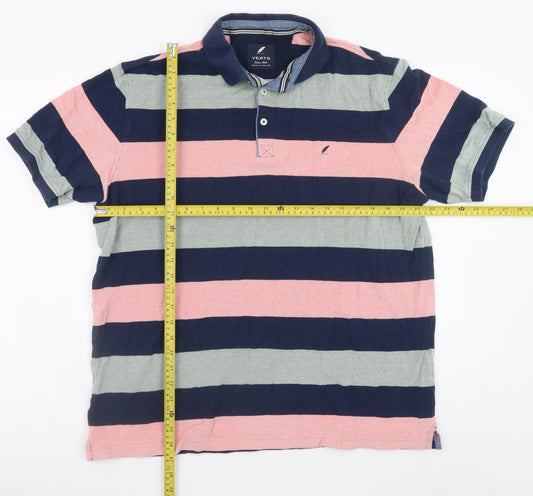 Yeats Men's Navy Pink Grey Striped Cotton Polo Shirt XXL