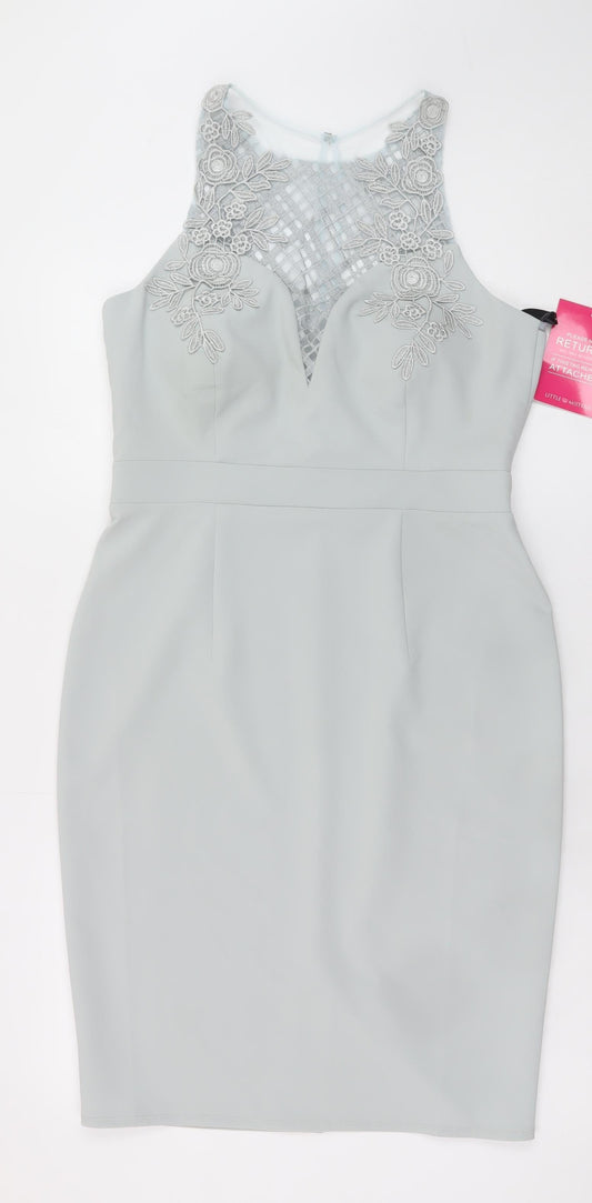 Little Mistress Women’s Grey UK 12 Pencil Dress with Lace Detail