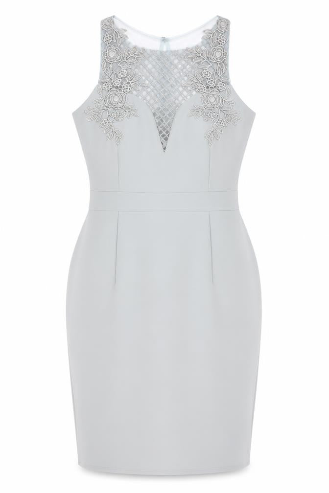 Little Mistress Women’s Grey UK 12 Pencil Dress with Lace Detail