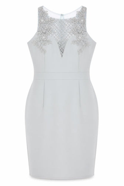Little Mistress Women’s Grey UK 12 Pencil Dress with Lace Detail