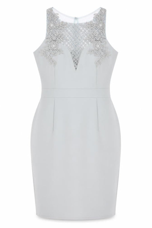 Little Mistress Women’s Grey UK 12 Pencil Dress with Lace Detail