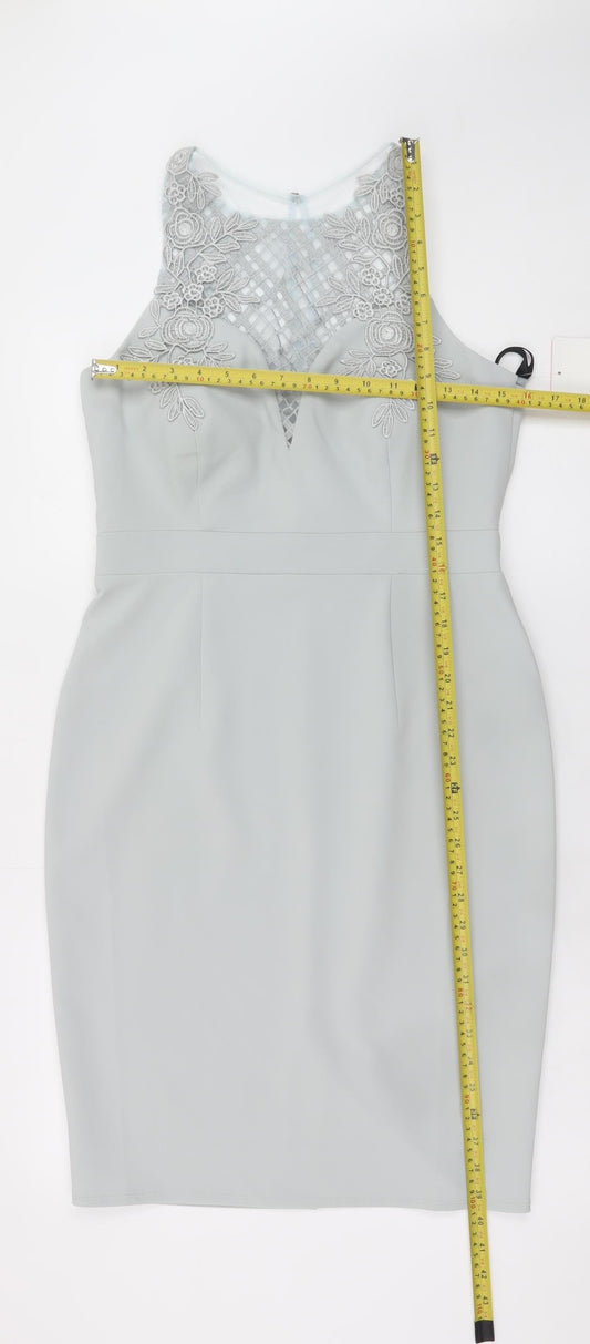 Little Mistress Women’s Grey UK 12 Pencil Dress with Lace Detail
