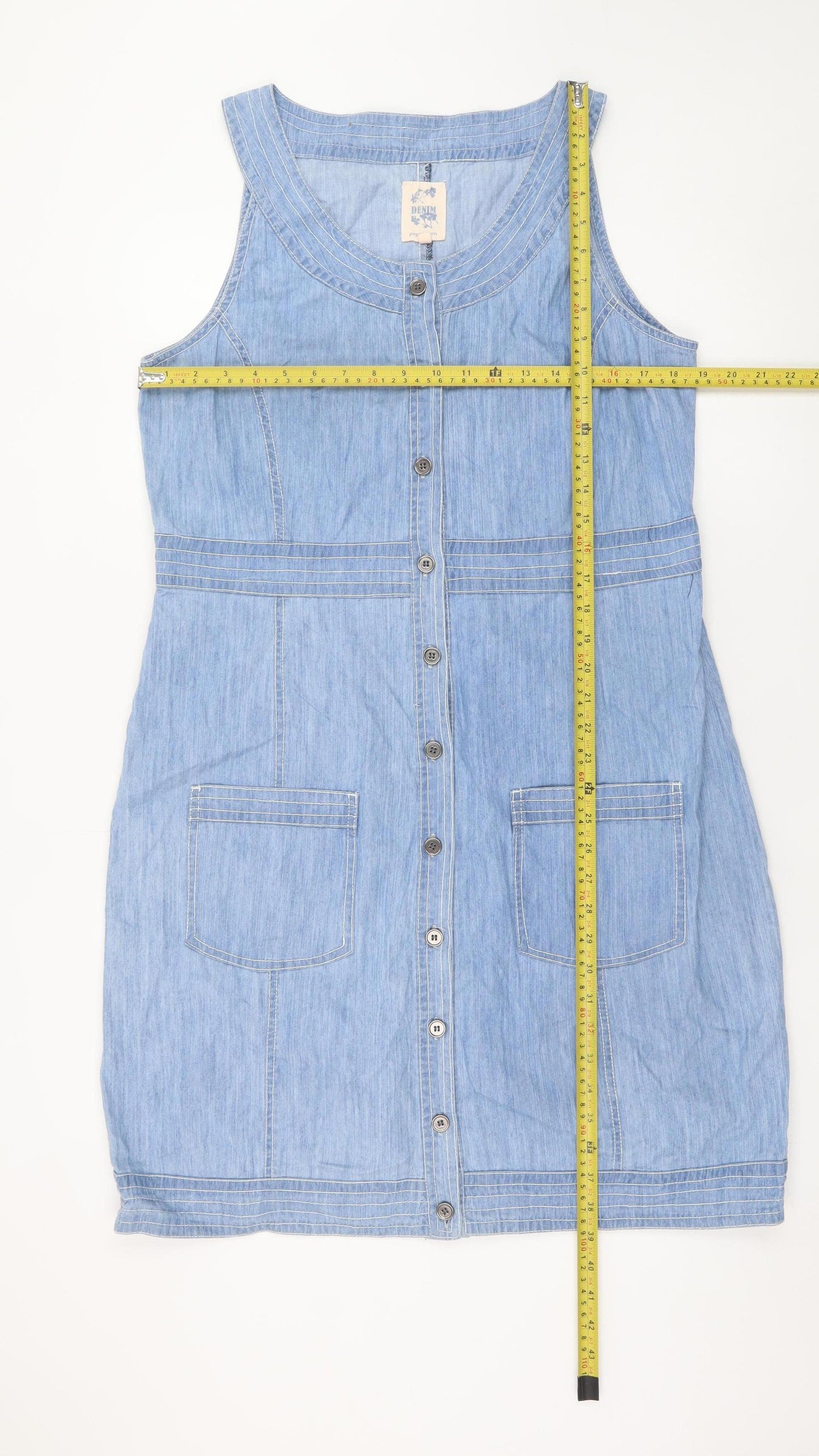 Peppercorn Women's Blue Denim Sleeveless Shirt Dress L