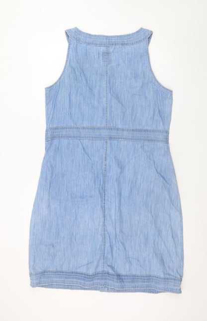 Peppercorn Women's Blue Denim Sleeveless Shirt Dress L
