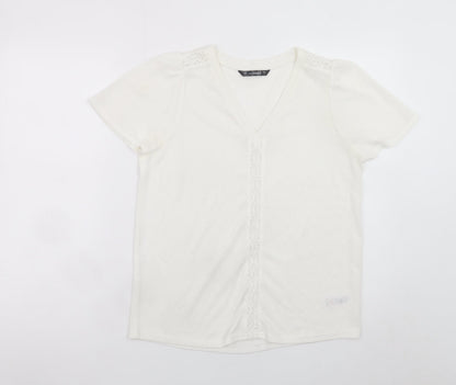 Dunnes Stores Womens Ivory V-Neck Short Sleeve T-Shirt Size S