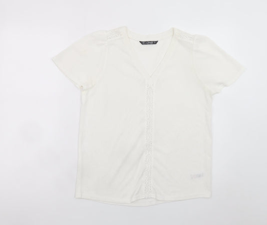 Dunnes Stores Womens Ivory V-Neck Short Sleeve T-Shirt Size S