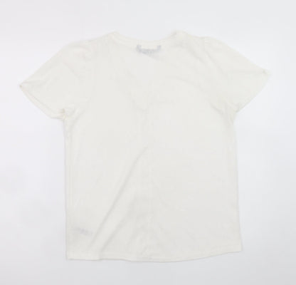 Dunnes Stores Womens Ivory V-Neck Short Sleeve T-Shirt Size S