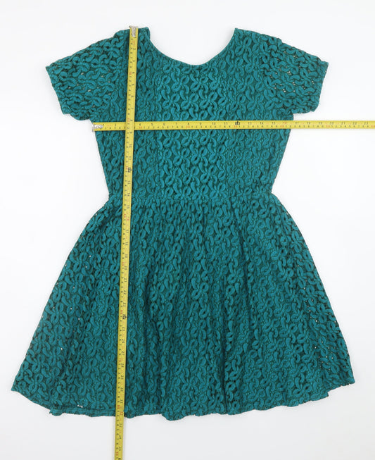 ASOS Women’s Green Lace Skater Dress Size 12 Short Sleeve Party Style