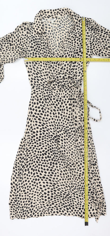 Koton Women’s Beige Animal Print Wrap Dress Size 6 Long Sleeve
