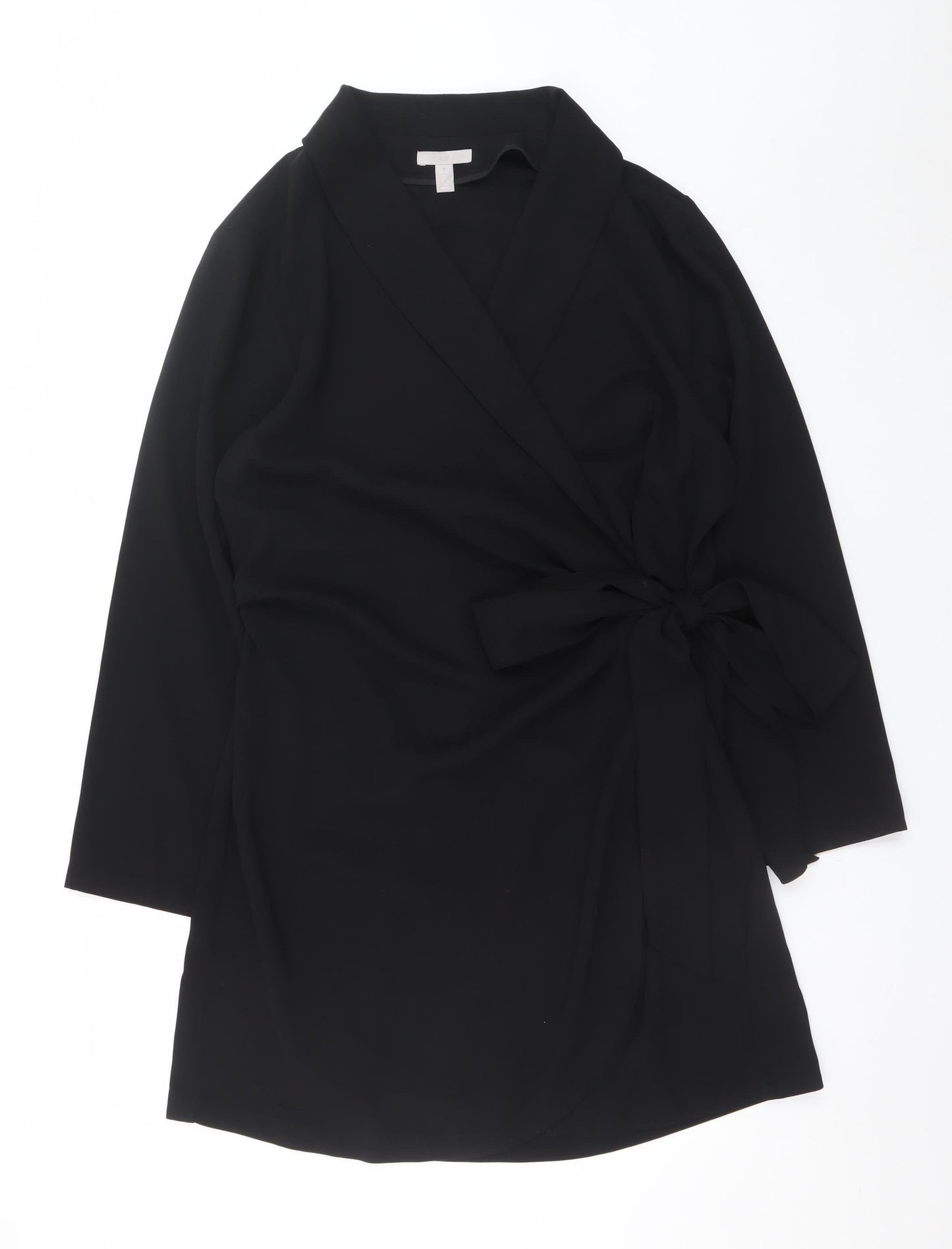H&M Women Black Size 16 Wrap Dress Long Sleeve Belted