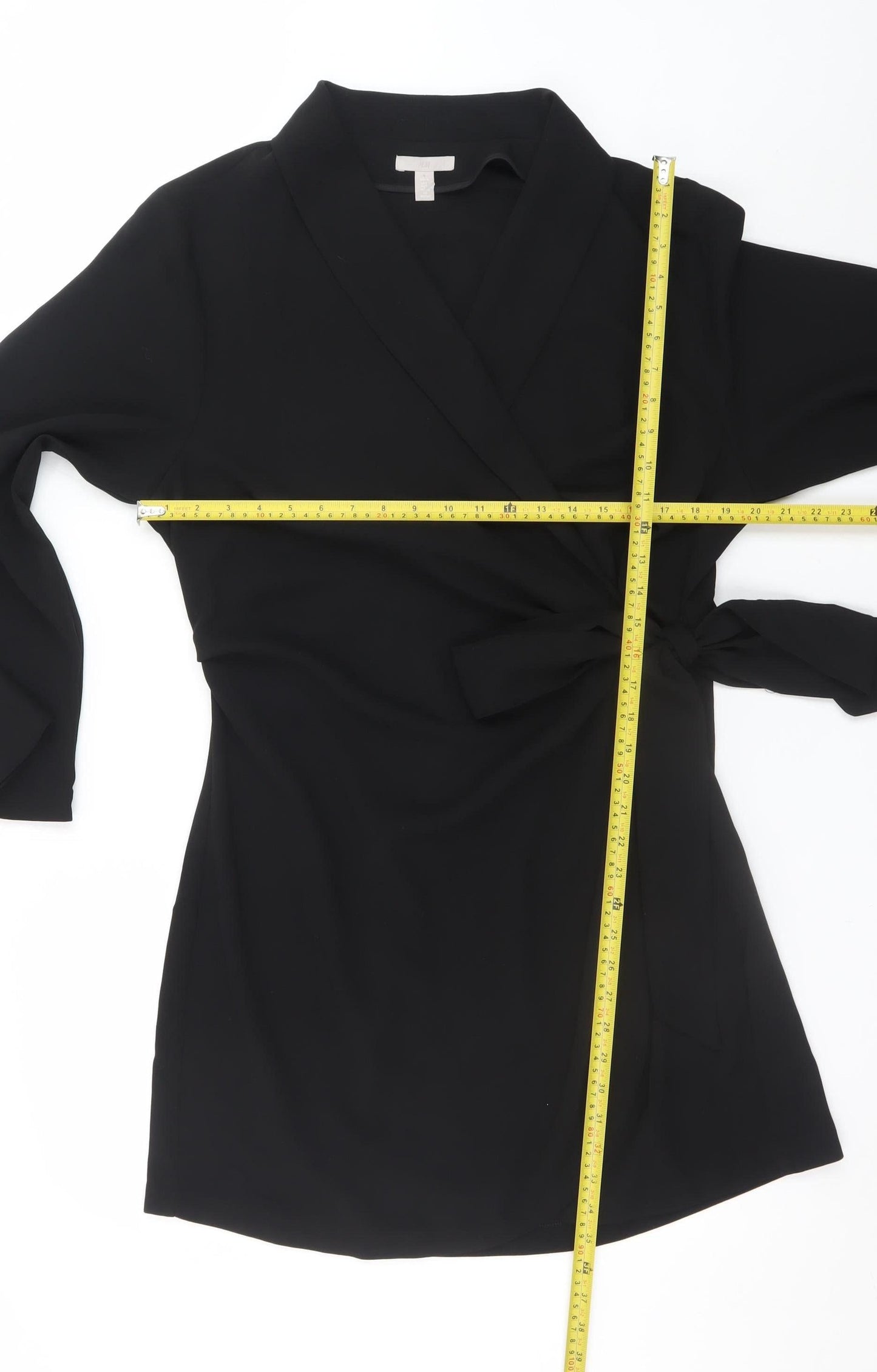 H&M Women Black Size 16 Wrap Dress Long Sleeve Belted