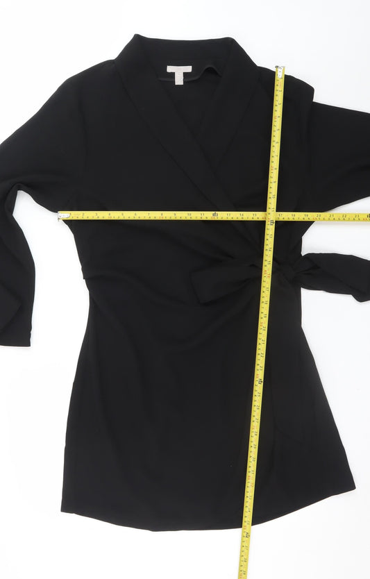 H&M Women Black Size 16 Wrap Dress Long Sleeve Belted