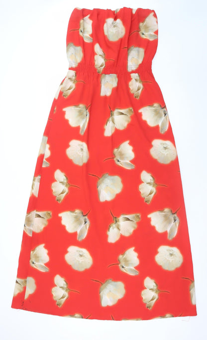 Topshop Women Red Floral Strapless Midi Dress Size 10