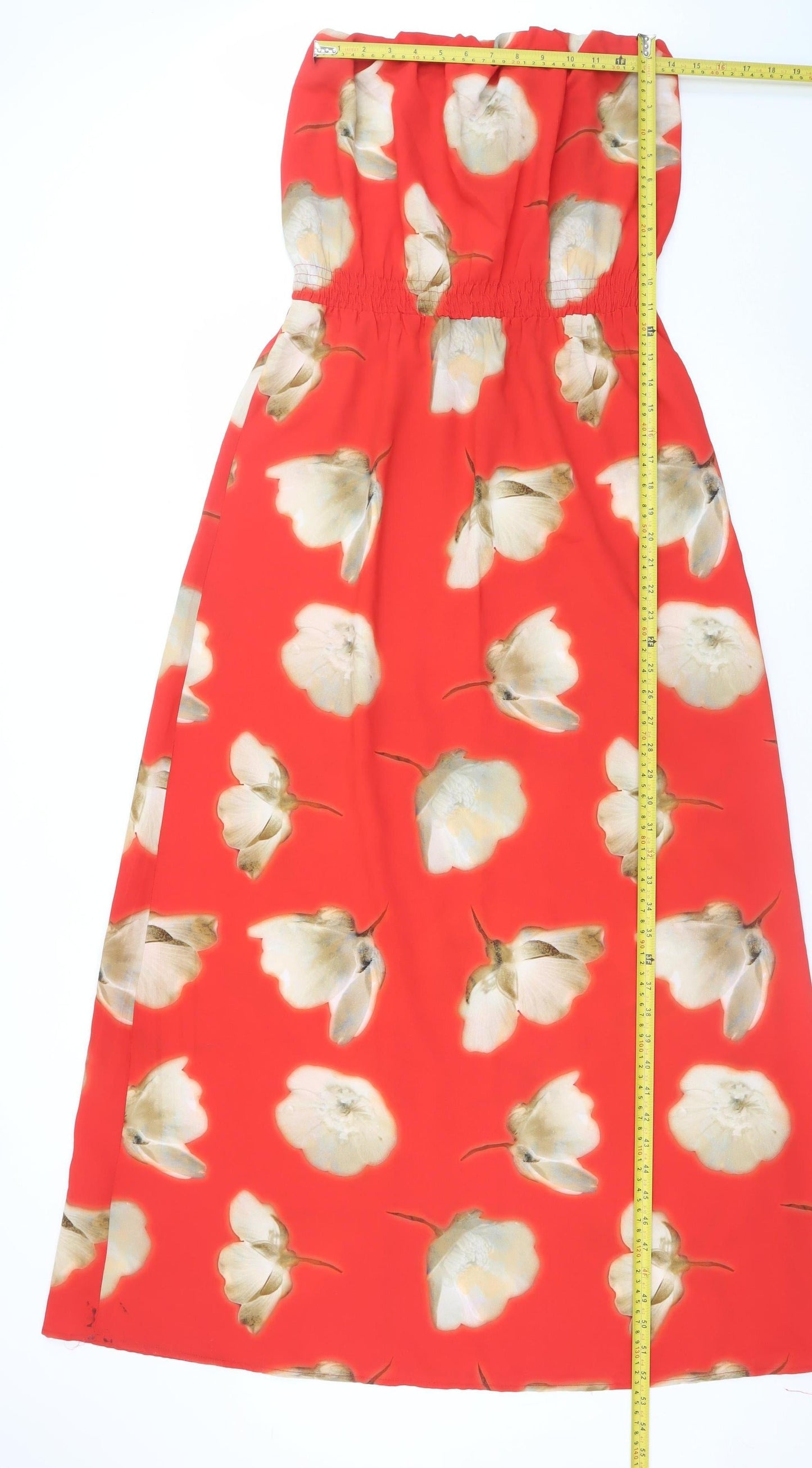 Topshop Women Red Floral Strapless Midi Dress Size 10