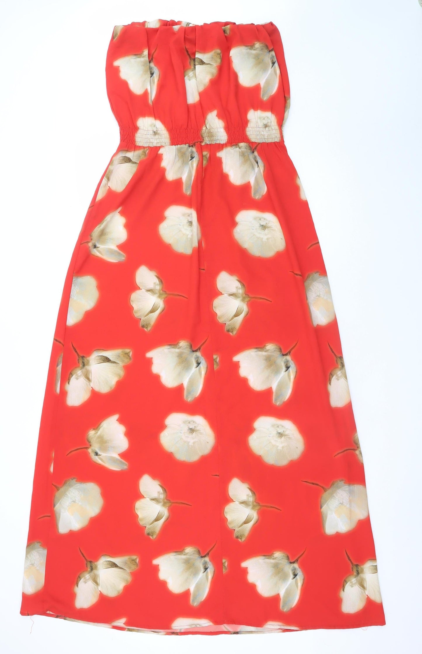 Topshop Women Red Floral Strapless Midi Dress Size 10