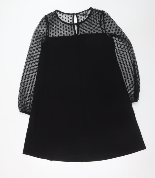 Billie & Blossom Women's Black Size 12 Shift Dress Polka Dot Sheer Long Sleeve