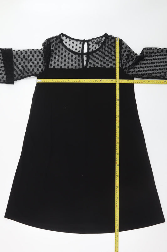 Billie & Blossom Women's Black Size 12 Shift Dress Polka Dot Sheer Long Sleeve