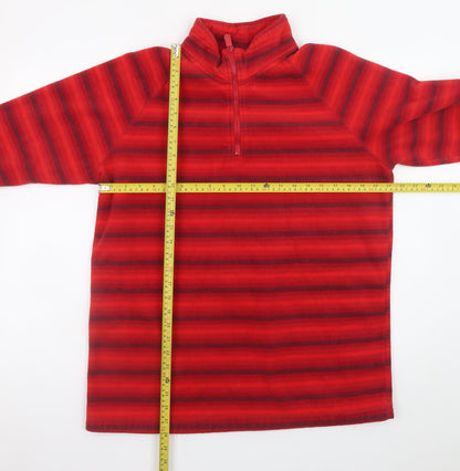 Cotton Traders Women's Red Striped Fleece Pullover Sweatshirt XL