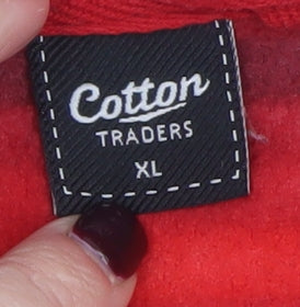 Cotton Traders Women's Red Striped Fleece Pullover Sweatshirt XL