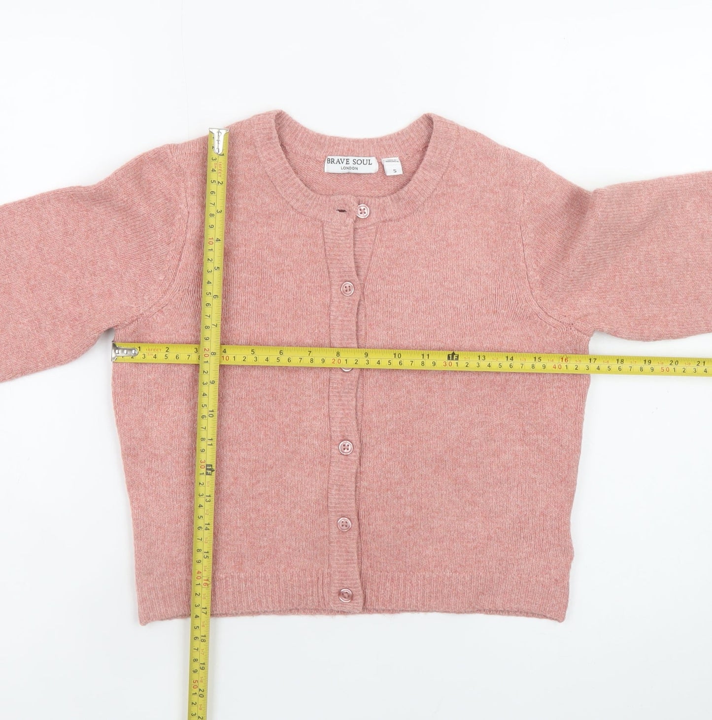 Brave Soul Women's Pink Crew Neck Button Cardigan Size S