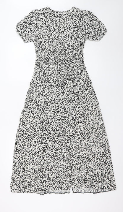 New Look Women's Black Floral Midi Button Front Dress Size 8
