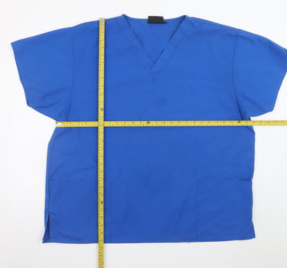 Dickies Women Blue 2XL V-Neck Workwear Short Sleeve Scrub Top