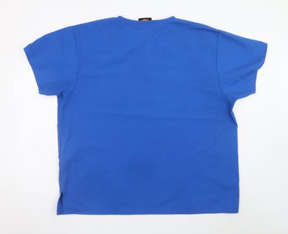 Dickies Women Blue 2XL V-Neck Workwear Short Sleeve Scrub Top